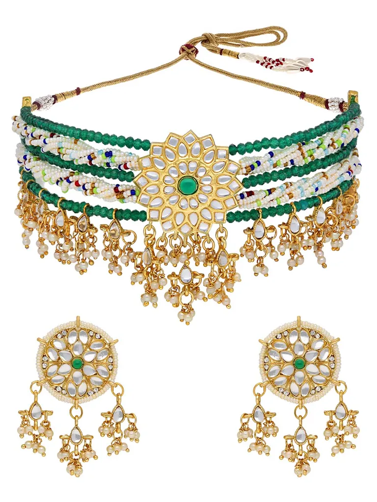 Kundan Choker Necklace Set in Gold finish - P5076