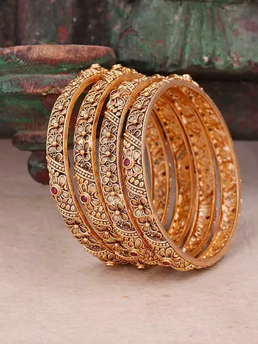 Antique Brass Material Bangles in Gold finish - S35356