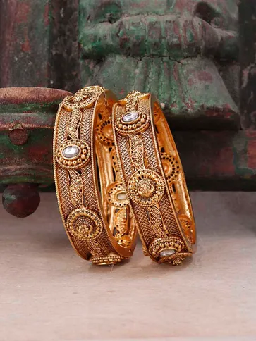 Antique Brass Material Bangles in Gold finish - S35365