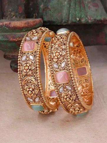 Antique Brass Material Bangles in Gold finish - S35380