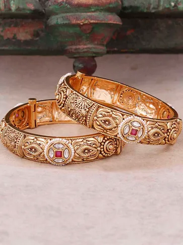 Antique Brass Material Bangles in Gold finish - S35386