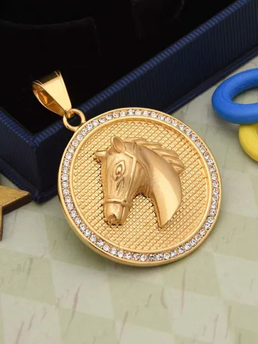 Horse with Diamond Pendant in Gold finish for Men - PD-7A-236