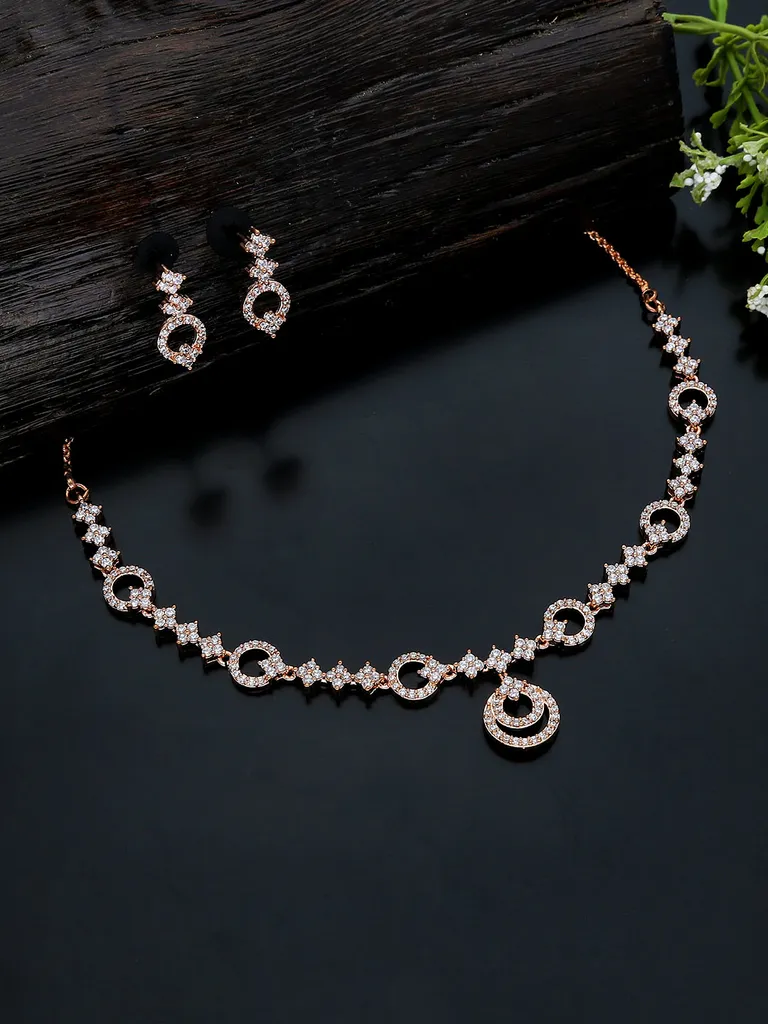 AD / CZ Necklace Set in Rose Gold finish - KLP276
