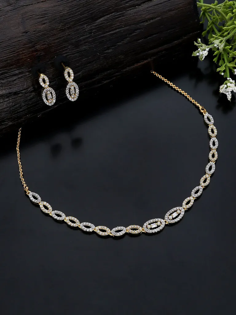AD / CZ Necklace Set in Two Tone finish - KLP278