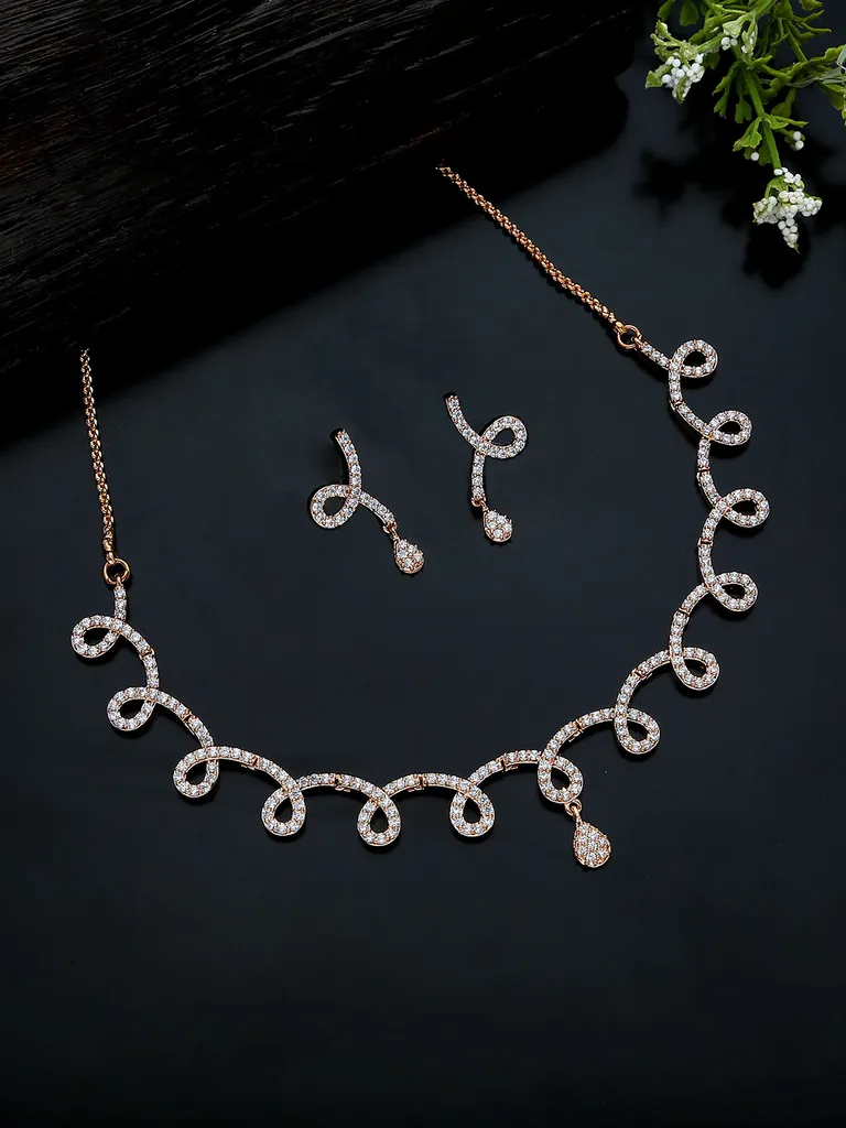 AD / CZ Necklace Set in Rose Gold finish - KLP284