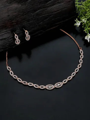 AD / CZ Necklace Set in Rose Gold finish - KLP285