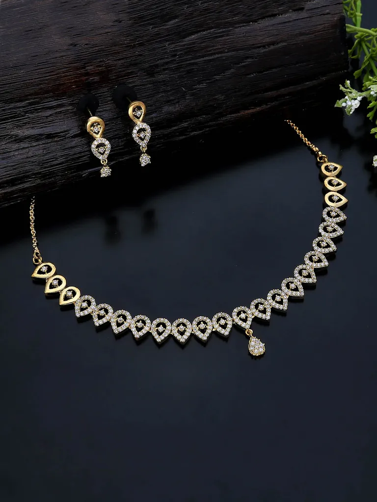 AD / CZ Necklace Set in Gold finish - KLP288