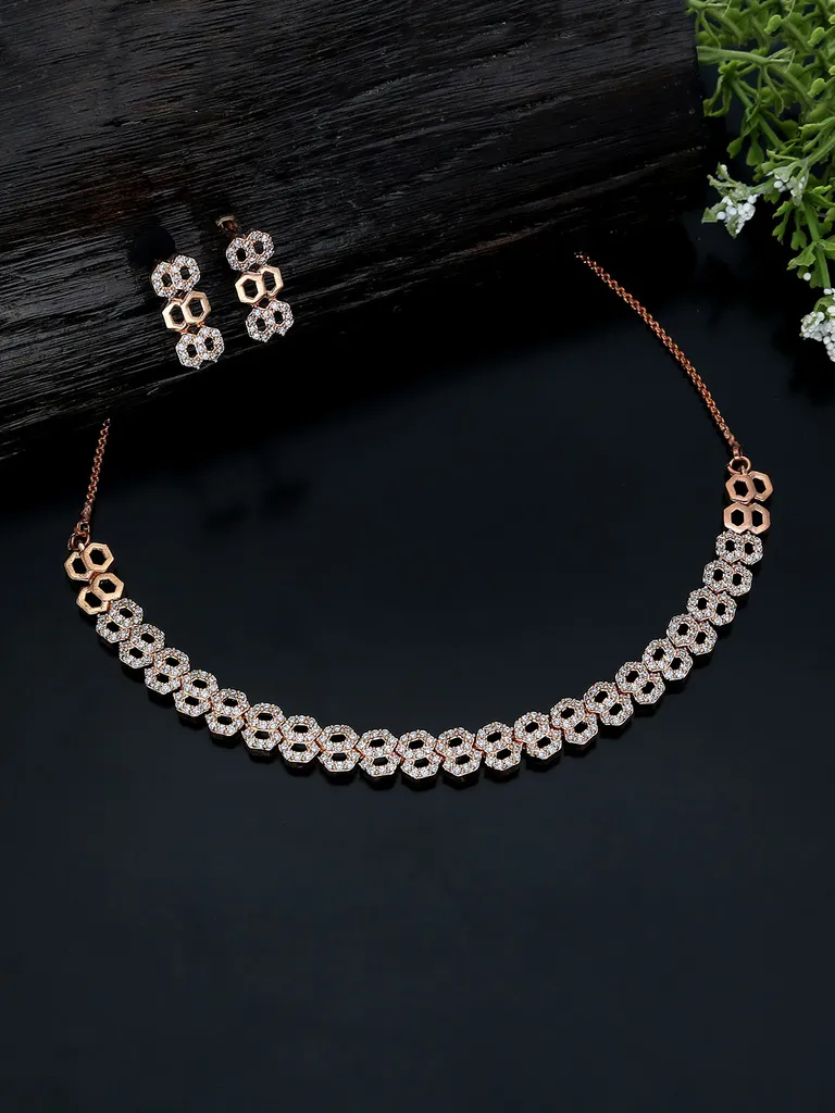 AD / CZ Necklace Set in Rose Gold finish - KLP287