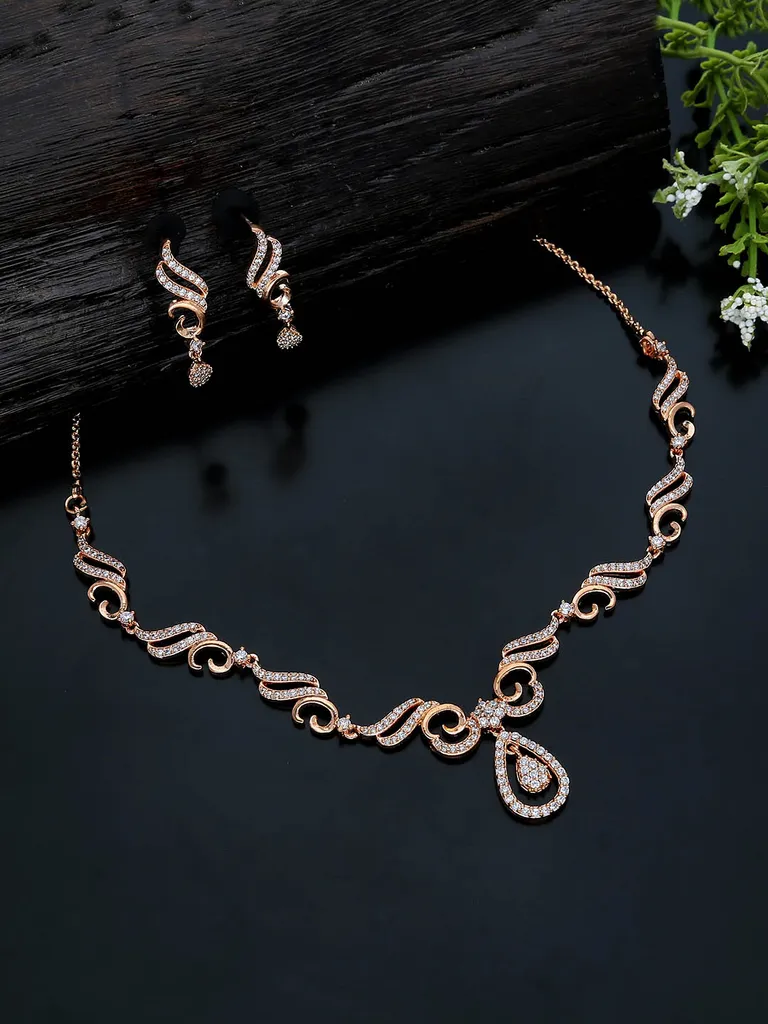 AD / CZ Necklace Set in Rose Gold finish - KLP290