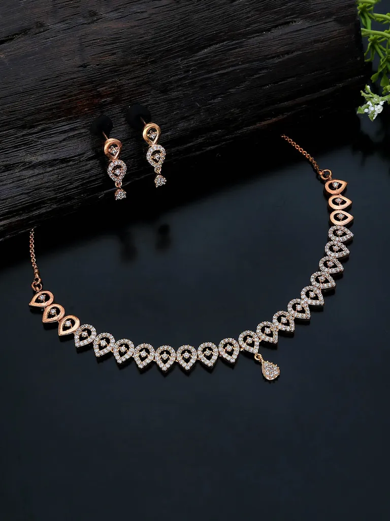 AD / CZ Necklace Set in Rose Gold finish - KLP289