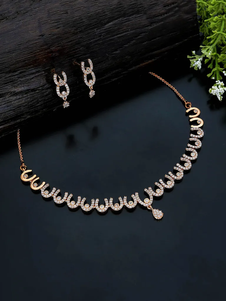 AD / CZ Necklace Set in Rose Gold finish - KLP291