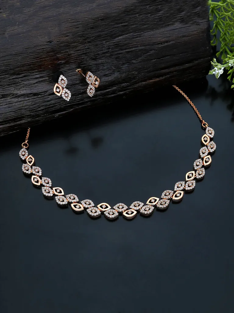 AD / CZ Necklace Set in Rose Gold finish - KLP294