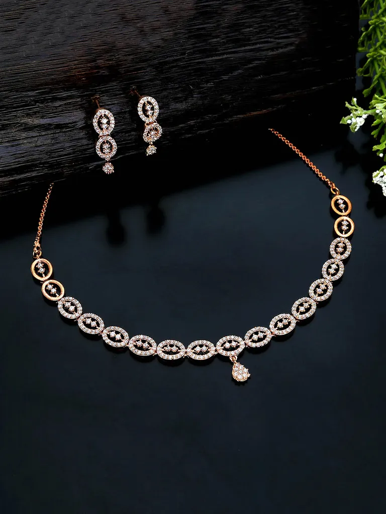 AD / CZ Necklace Set in Rose Gold finish - KLP292