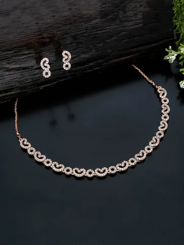 AD / CZ Necklace Set in Rose Gold finish - KLP293