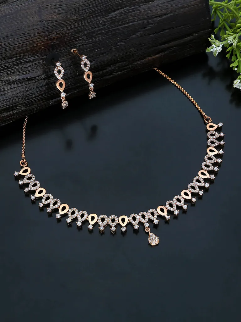 AD / CZ Necklace Set in Rose Gold finish - KLP296