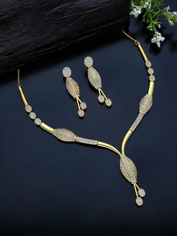 AD / CZ Necklace Set in Gold finish - KLP297