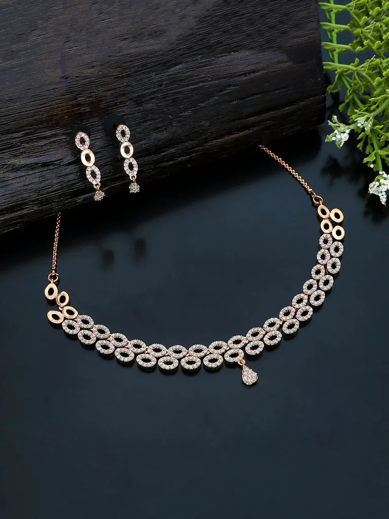 AD / CZ Necklace Set in Rose Gold finish - KLP295