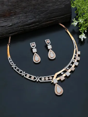 AD / CZ Necklace Set in Rose Rhodium finish - KLP300