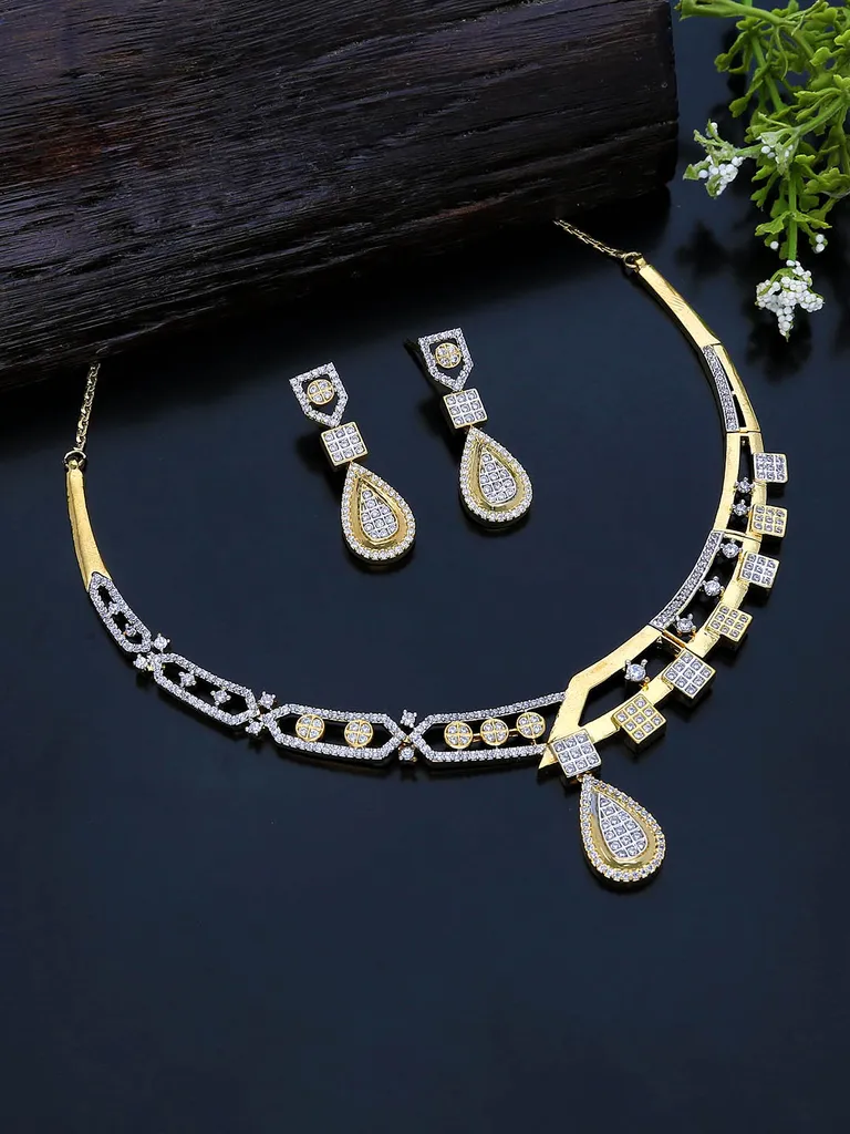 AD / CZ Necklace Set in Two Tone finish - KLP299