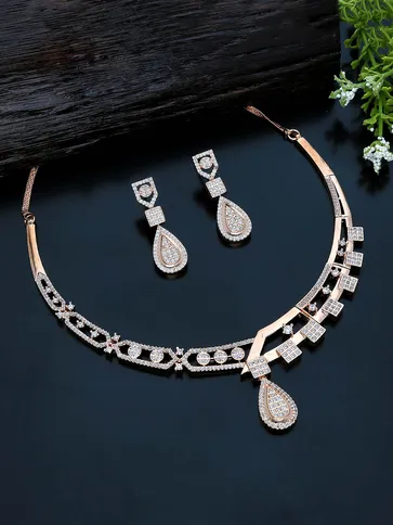 AD / CZ Necklace Set in Rose Gold finish - KLP298