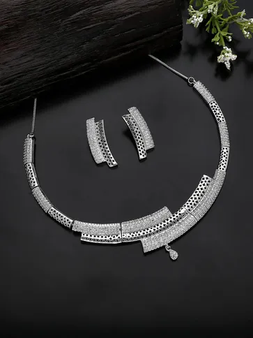 AD / CZ Necklace Set in Rhodium finish - KLP301