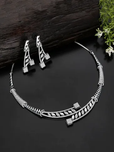 AD / CZ Necklace Set in Rhodium finish - KLP303
