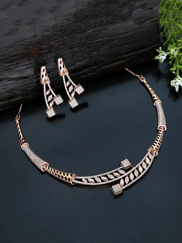 AD / CZ Necklace Set in Rose Gold finish - KLP304