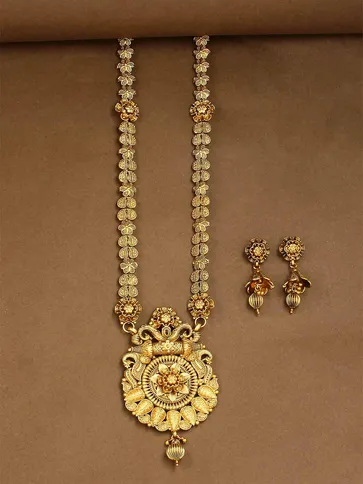 Rajwadi Gold Peacock Long necklace set - CNB921