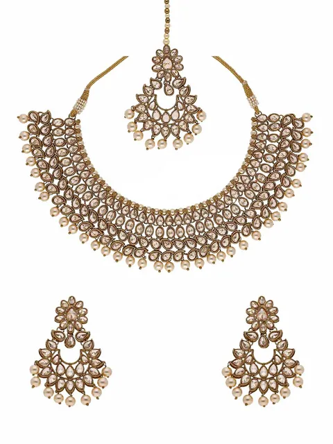 Reverse AD Necklace Set in Mehendi finish - OMK27M_LC