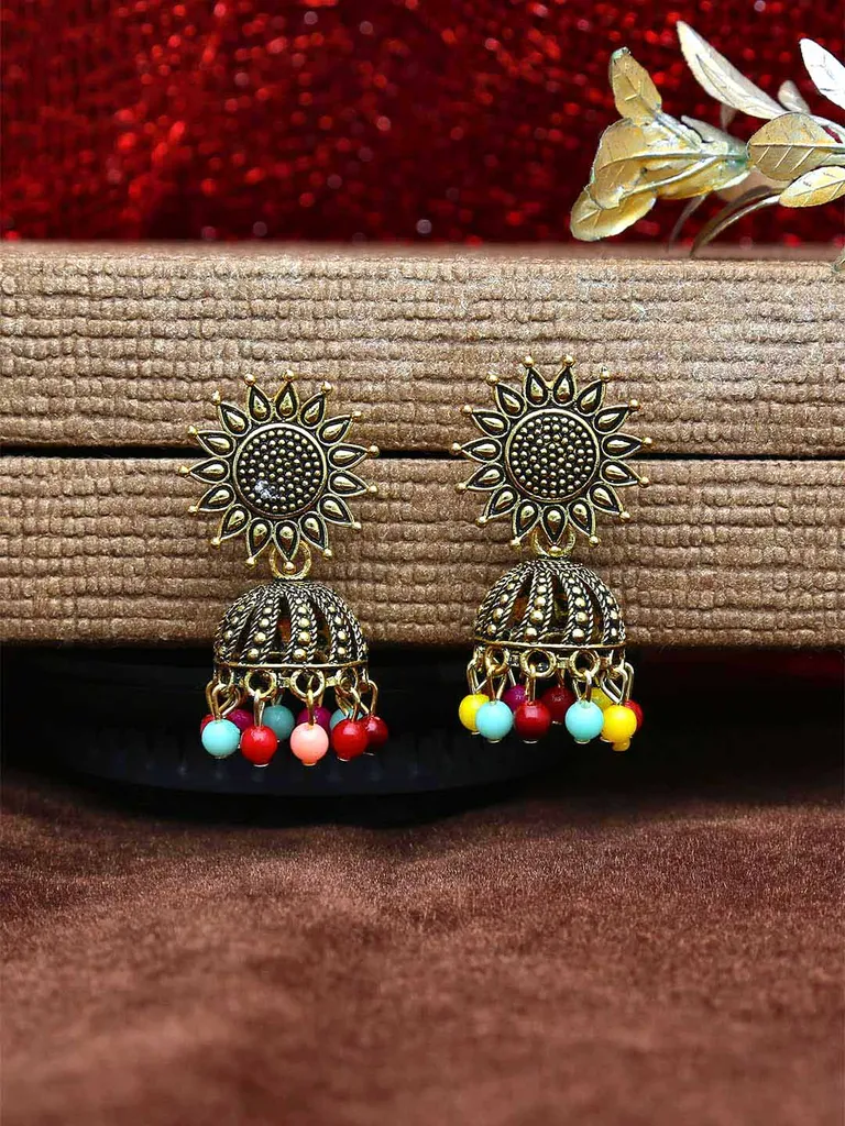 Jhumka Earrings in Oxidised Gold finish - MIJ299