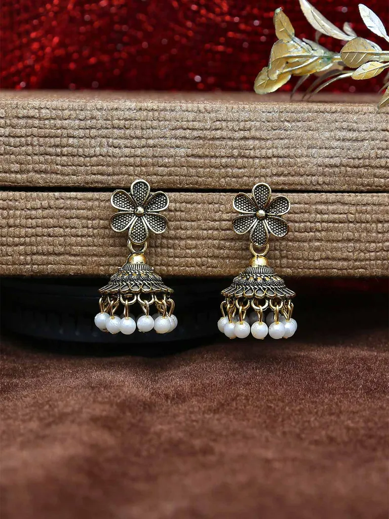Jhumka Earrings in Oxidised Gold finish - MIJ300