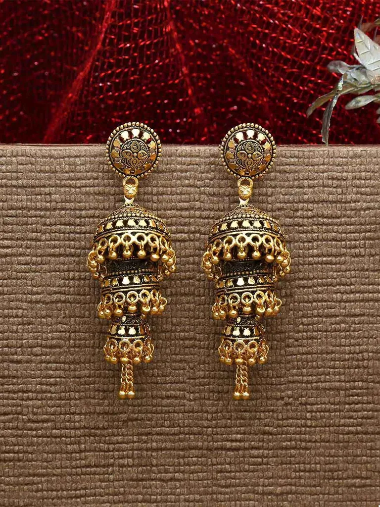 Jhumka Earrings in Oxidised Gold finish - MIJ297
