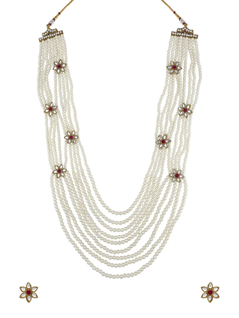 Kundan Long Necklace Set in Mehendi finish - MID461