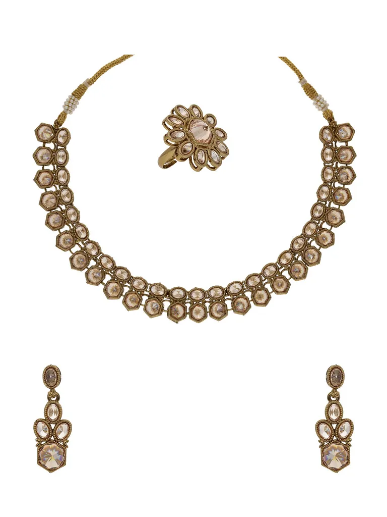 Reverse AD Necklace Set in Mehendi finish - OMK98M_LC