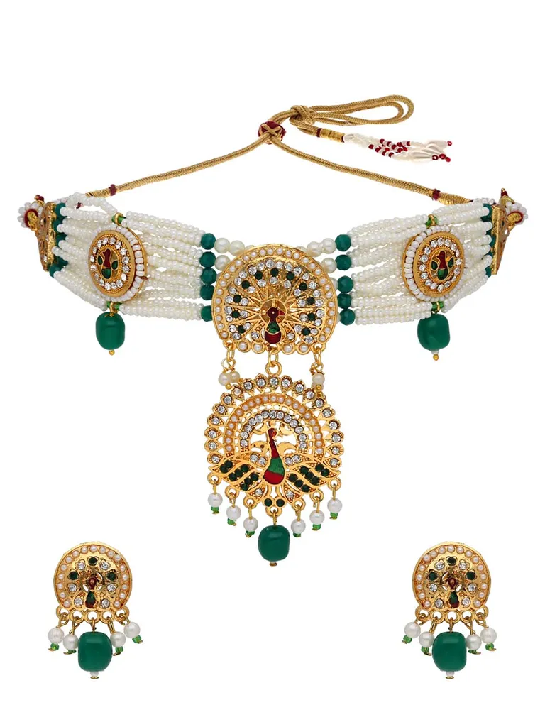 Peacock Choker Necklace Set in Gold finish - PSR382