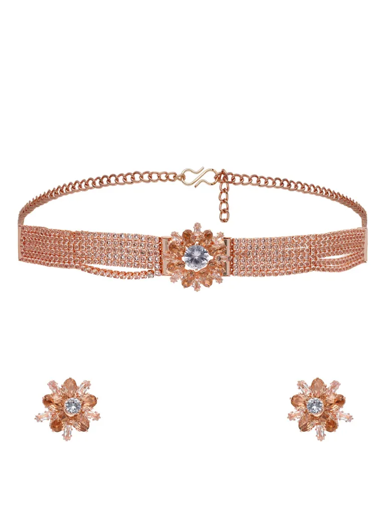 Stone Choker Necklace Set in Rose Gold finish - CNB25847