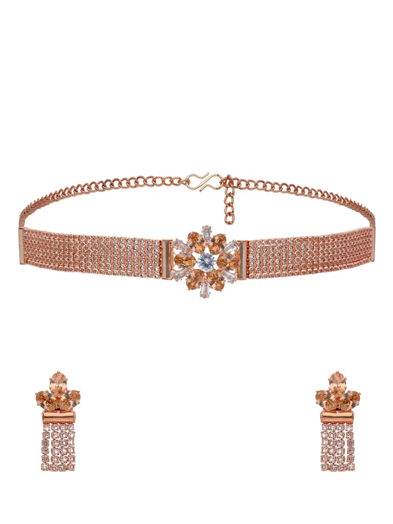 Stone Choker Necklace Set in Rose Gold finish - CNB25837