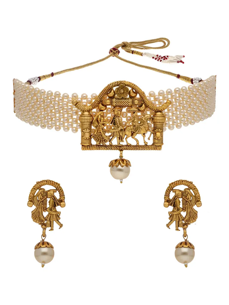 Antique Choker Necklace Set in Matt Gold finish - CNB22425