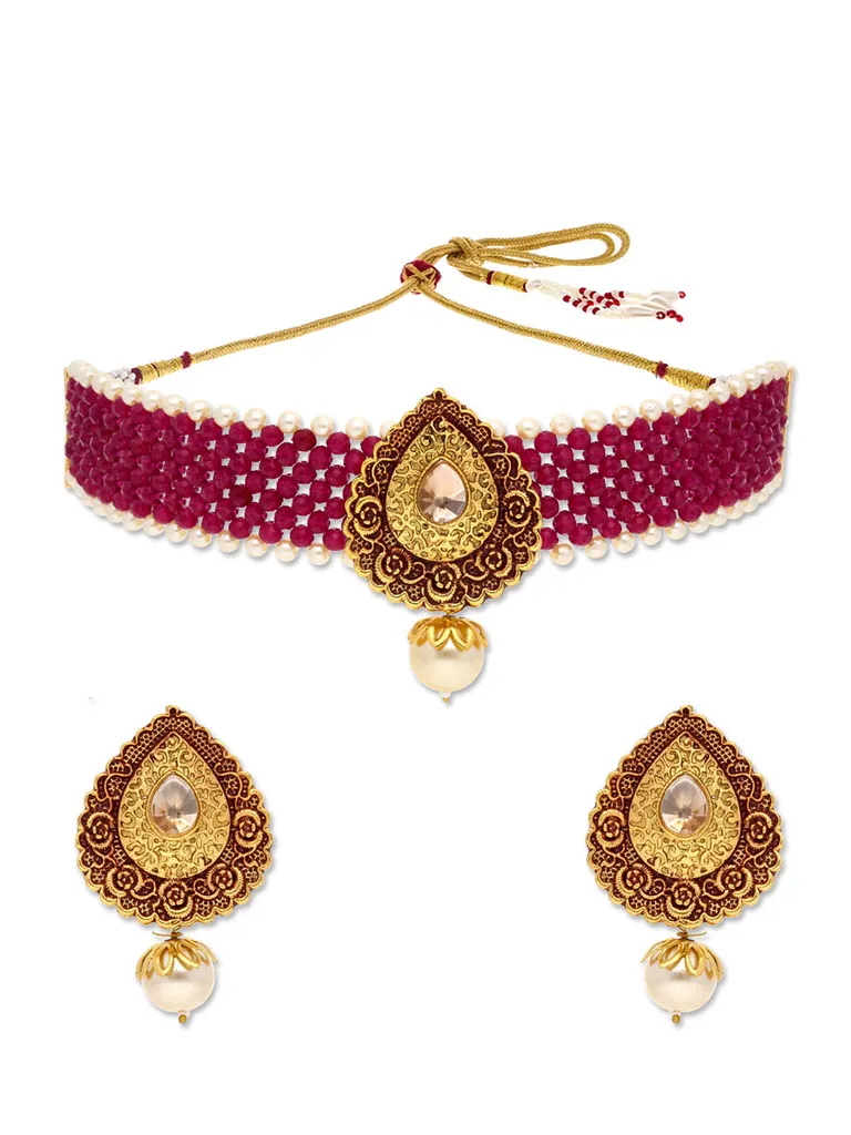 Antique Choker Necklace Set in Gold finish - CNB29289