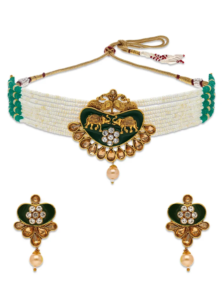 Antique Choker Necklace Set in Gold finish - CNB29245