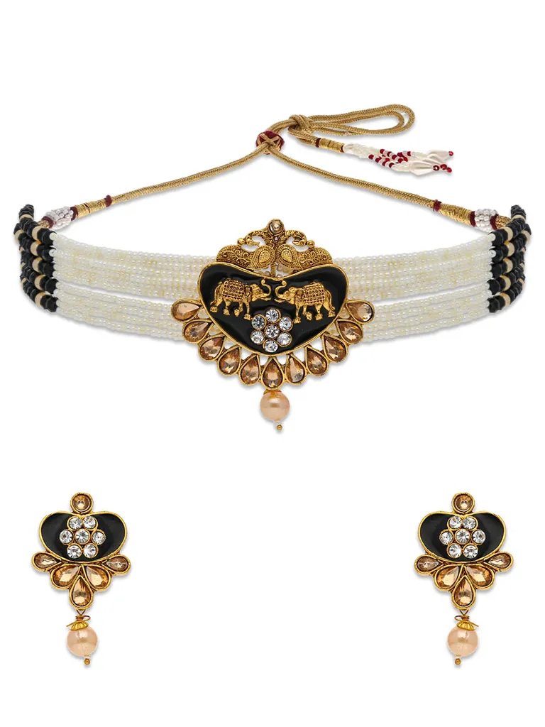 Antique Choker Necklace Set in Gold finish - CNB29248