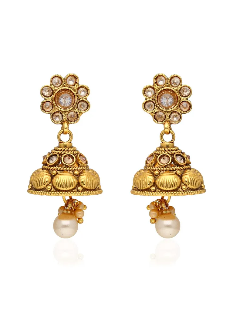 Reverse AD Jhumka Earrings in Gold finish - S35294
