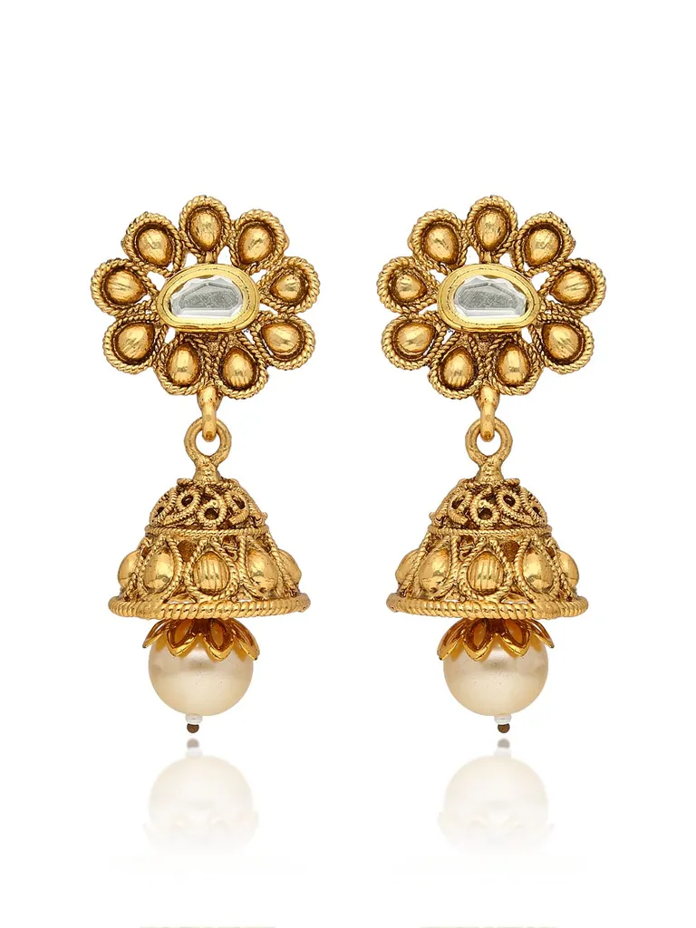 Antique Jhumka Earrings in Gold finish - S35296