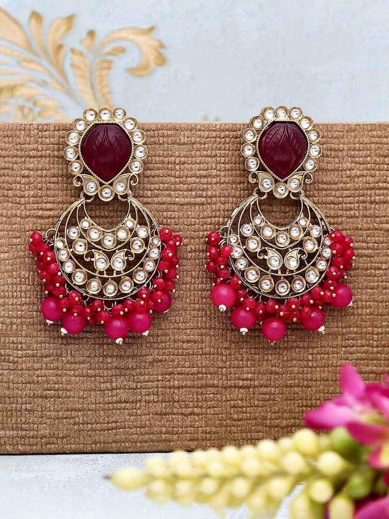 Kundan Chandbali Earrings in Mehendi finish - CNB26113
