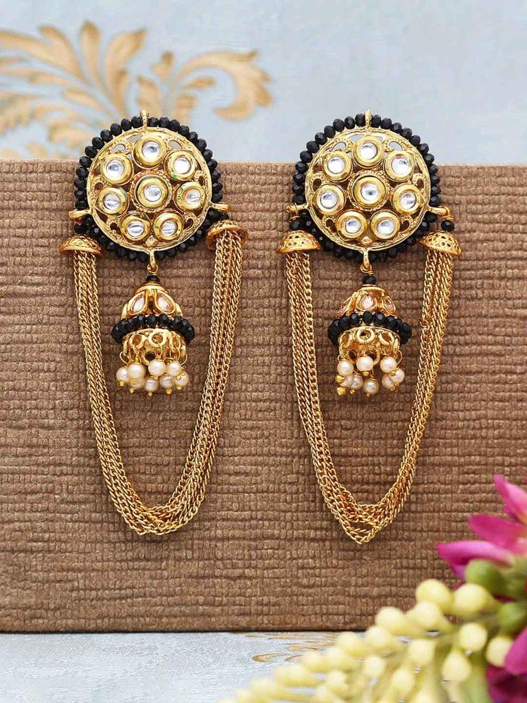 Kundan Long Earrings in Gold finish - CNB482