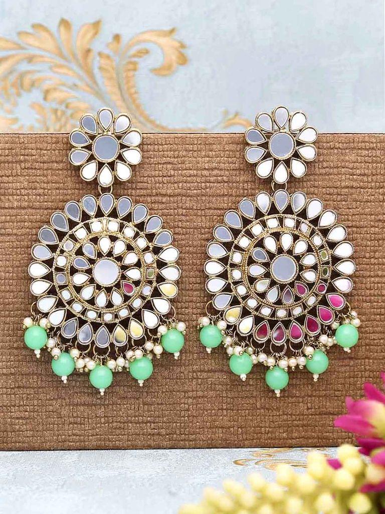 Mirror Long Earrings in Mehendi finish - CNB17664