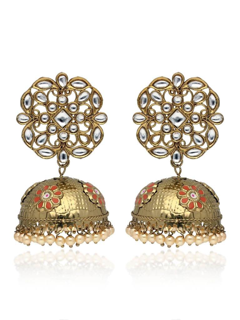Kundan Jhumka Earrings in Mehendi finish - CNB41324