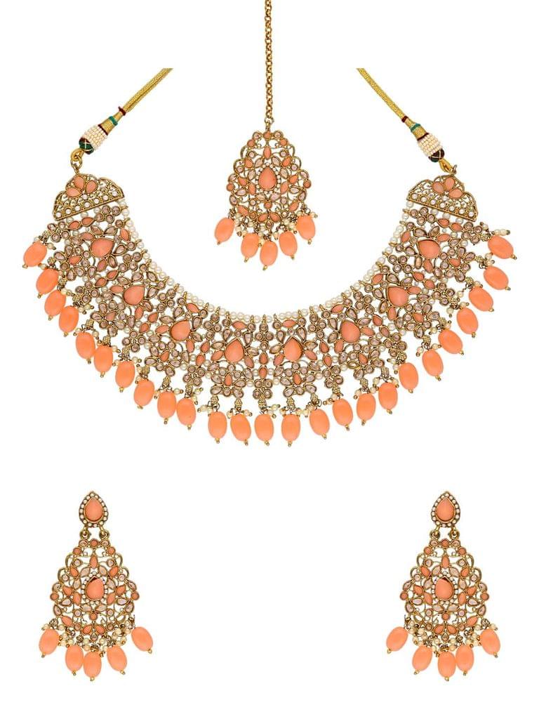Reverse AD Necklace Set in Mehendi finish - NRJ59