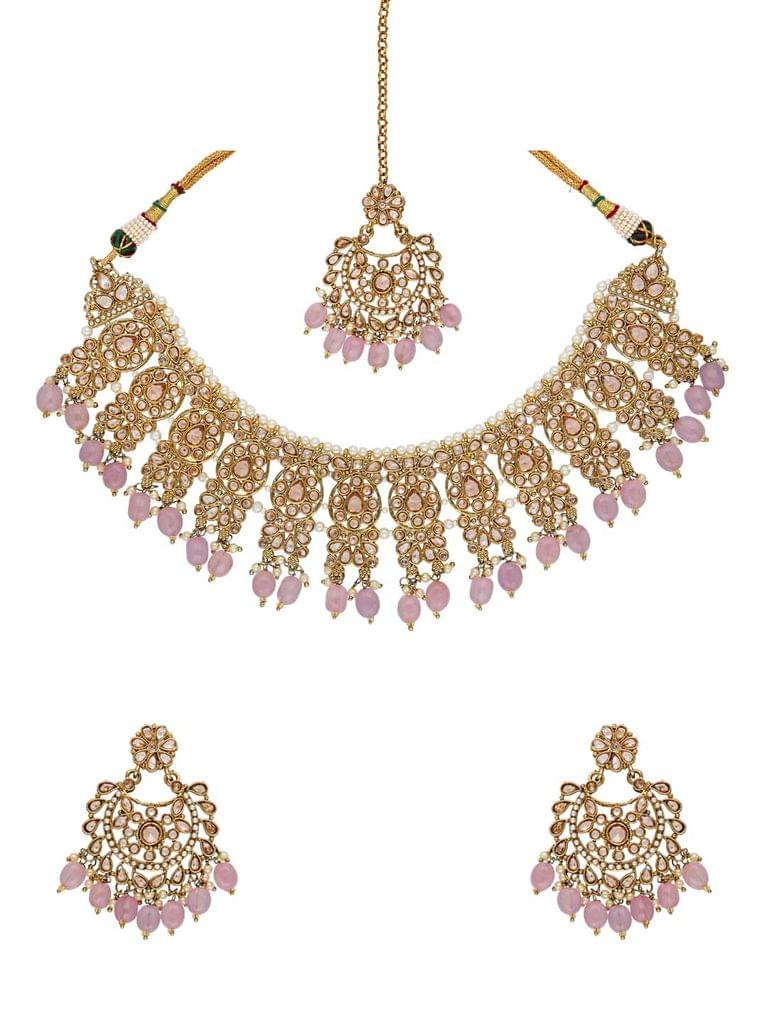 Reverse AD Necklace Set in Mehendi finish - NRJ15