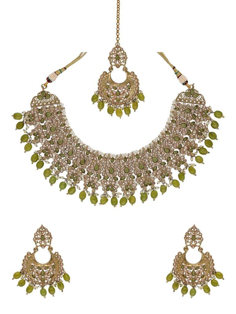 Reverse AD Necklace Set in Mehendi finish - NRJ115